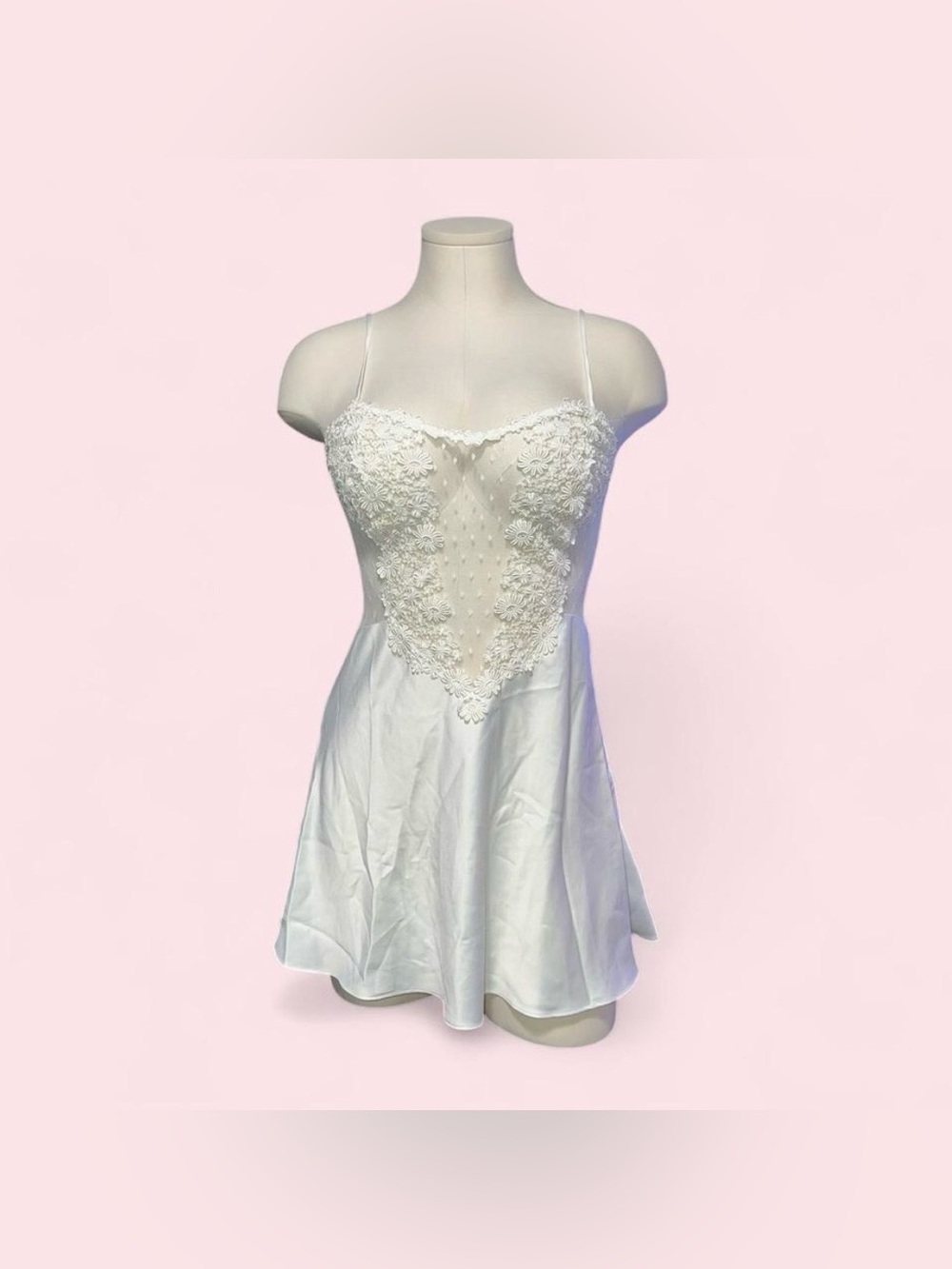 Flora Nikrooz White Lace Appliqué Chemise with Sheer Bodice